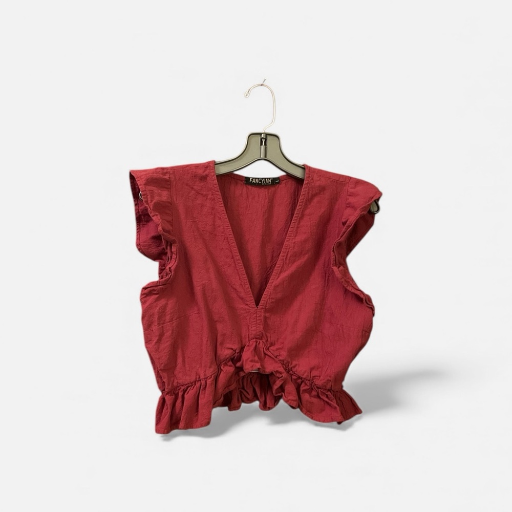 Fancyinn Deep Red V-Neck Blouse